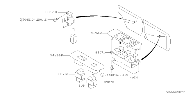 2002 Subaru Forester Panel-Power Window Sub Switch Diagram for 83082FC120OE