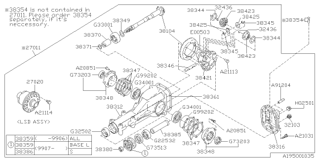2001 Subaru Forester Differential - Individual Diagram