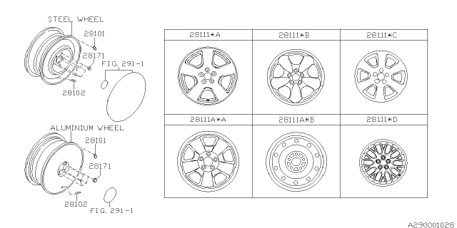 2002 Subaru Forester Aluminium Disc Wheel Diagram for 28111FC200