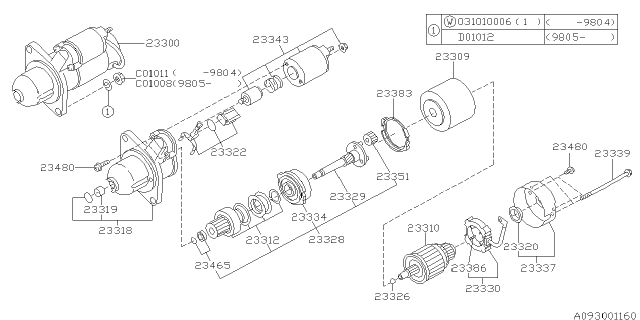 1998 Subaru Forester Starter YOKE Diagram for 23309AA210