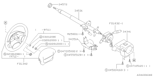 2000 Subaru Forester Steering Column Diagram for 34500FC040