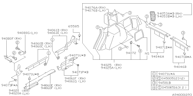 1999 Subaru Forester Pocket Rear Quarter Trim Diagram for 94083FC011NF