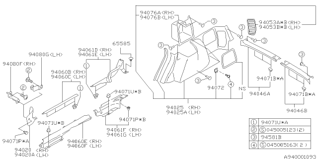 1999 Subaru Forester Trim Panel A Pillar Lower L Diagram for 94060FC010GA