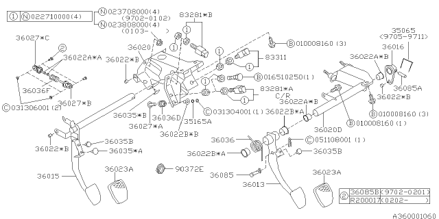 2002 Subaru Forester Pedal Complete Brake Diagram for 36013AE030