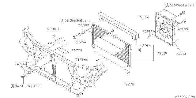 1999 Subaru Forester CONDENSER Diagram for 73210FC030