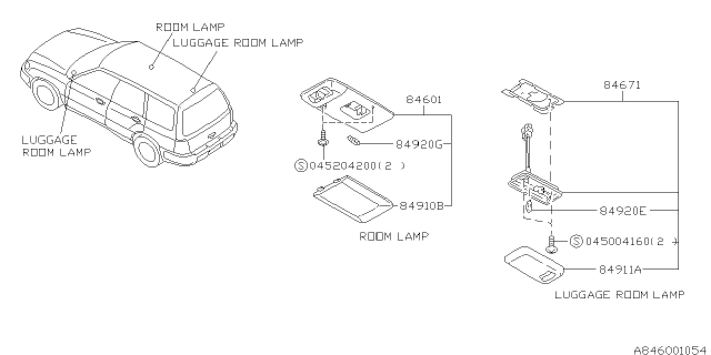 2002 Subaru Forester Lamp Room Luggage Diagram for 84671GA011
