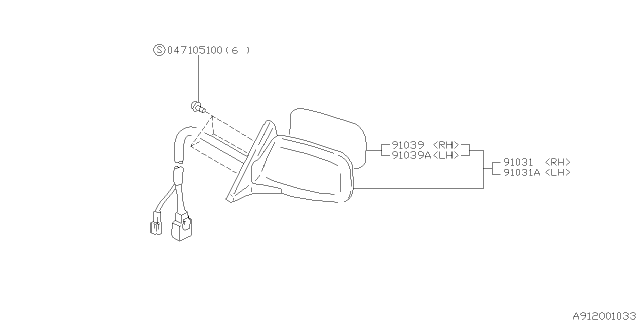 2001 Subaru Forester Mirror Assembly Door LH Diagram for 91031FC231SJ