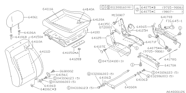 1999 Subaru Forester Heater Unit Front Seat Cushion Diagram for 64040FC040