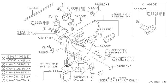 2001 Subaru Forester Ash Tray Door Diagram for 94231FC050GA