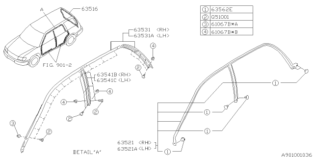 2002 Subaru Forester Weather Strip Rear Gate Diagram for 62714FC001