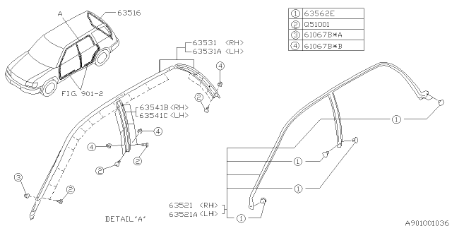 1998 Subaru Forester Weather Strip Diagram 2