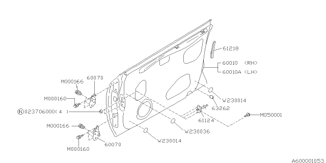 1998 Subaru Forester Door Panel Complete Front RH Diagram for 61101FC022