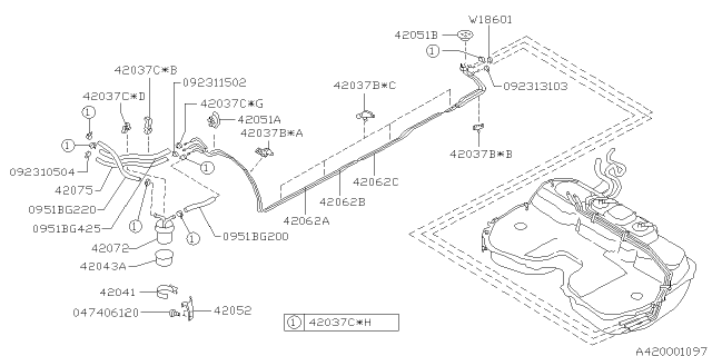 1998 Subaru Forester Hose Clamp Diagram for 42038FC000