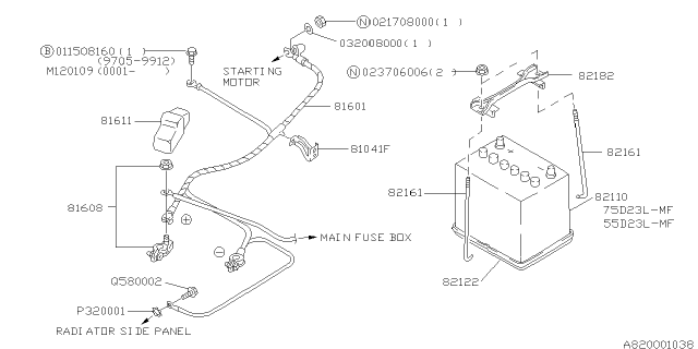 2002 Subaru Forester Battery Positive Cable Assembly Diagram for 81601FC112