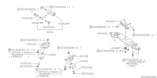 1999 Subaru Forester Cross Member Diagram for 41021AC390
