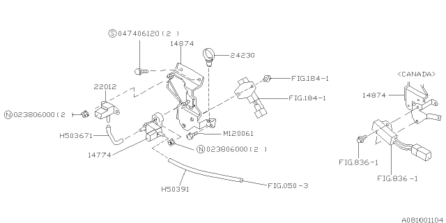 1999 Subaru Forester SOLENOID Valve Bracket Diagram for 14874AA213