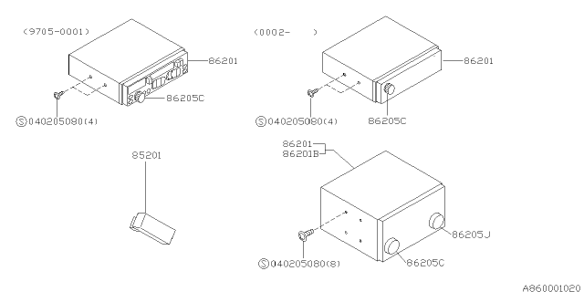 2002 Subaru Forester Radio Assembly Diagram for 86201FC080