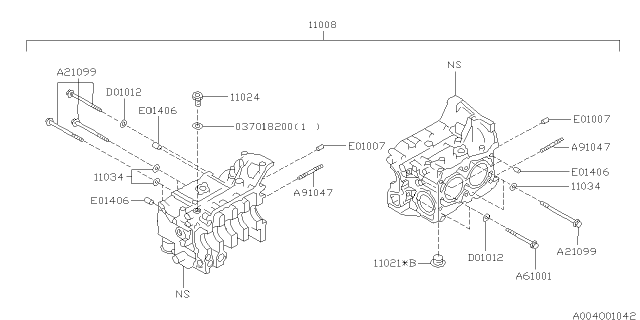 1998 Subaru Forester Block Assembly Cylinder Diagram for 11008AA250