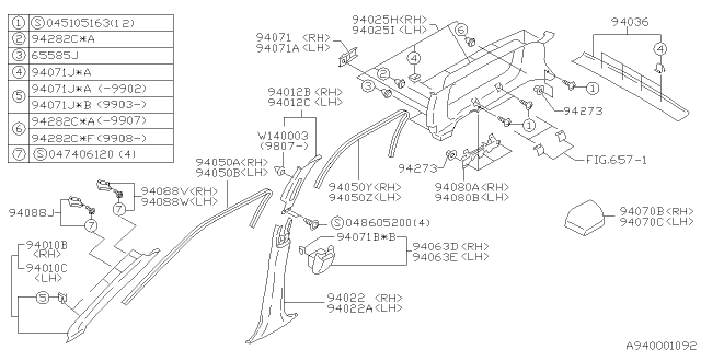 2001 Subaru Forester Trim Panel Rear Quarter Diagram for 94012FC110ND