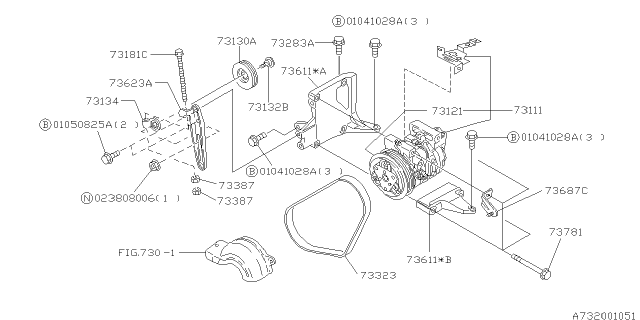2001 Subaru Forester Compressor Assembly Diagram for 73111AE021