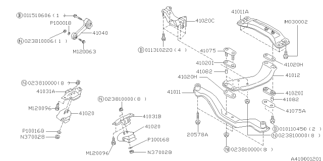 2002 Subaru Forester Rod Assembly Pitching STOPPER Diagram for 41040AE010