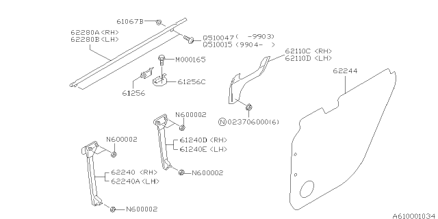 1999 Subaru Forester WEATHERSTRIP Door Rear Outer Diagram for 63301FC000