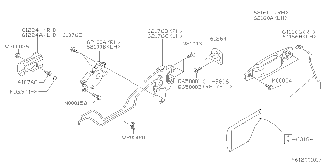 2002 Subaru Forester Rear Door Parts - Latch & Handle Diagram