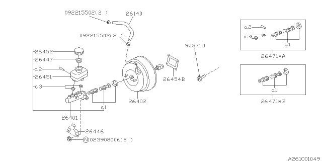 1998 Subaru Forester Master Cylinder Repair Kit Diagram for 26471AC020