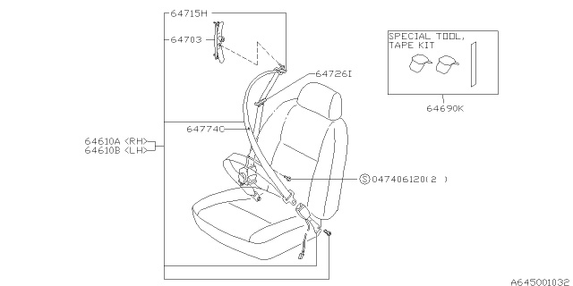 2000 Subaru Forester Seat Belt Set Front RH Diagram for 64611FC120NF