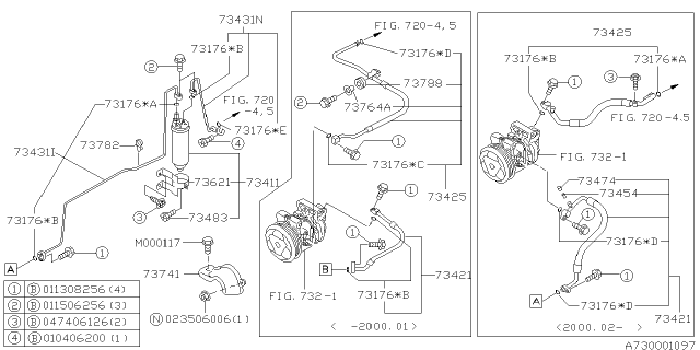 1998 Subaru Forester CONDENSER Pipe Diagram for 73431FC020