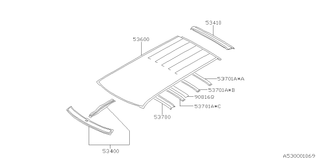 2002 Subaru Forester Rail Rear Complete Diagram for 53410FC050