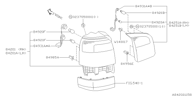 2002 Subaru Forester Stop Lamp Bulb Diagram for 84920AA020
