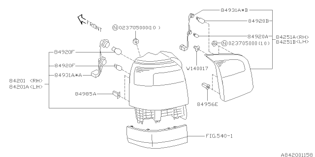 2002 Subaru Forester Lamp Assembly Rear Combination LH Diagram for 84201FC091