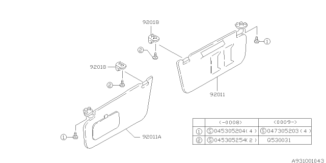 1998 Subaru Forester Left Sun Visor Assembly Diagram for 92010FC520GB