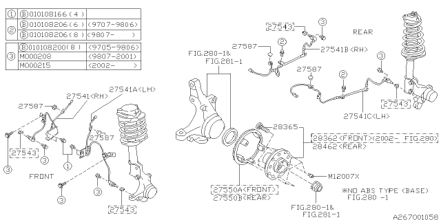 2000 Subaru Forester Rear LH Sensor Sub Assembly Diagram for 27540FC010