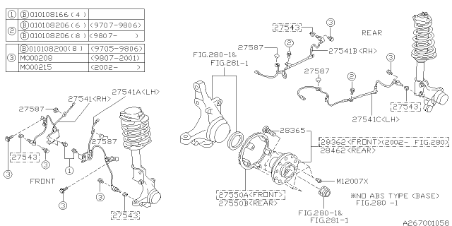 2001 Subaru Forester Sensor Assembly Abs Front RH Diagram for 27540AC090