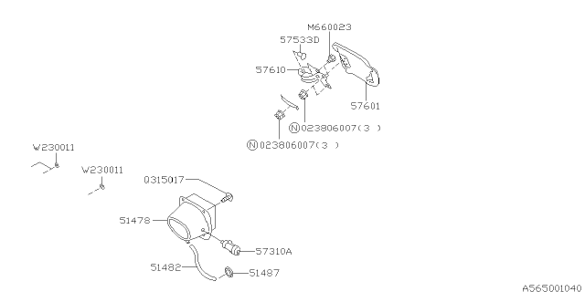 2000 Subaru Forester Hinge Complete Flap Diagram for 57610AC000