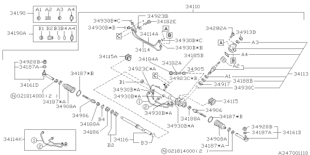 2001 Subaru Forester Pipe Kit Steering Gear Box Diagram for 34128FC030