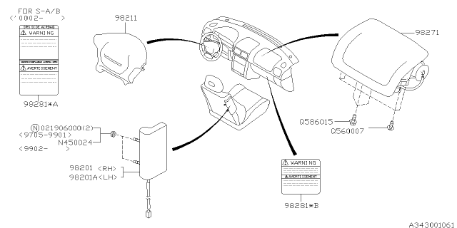 2002 Subaru Forester Air Bag Module Assembly Passenger Diagram for 98271FC060DC