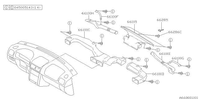 2002 Subaru Forester Duct Side Vent LH Diagram for 66100FC030