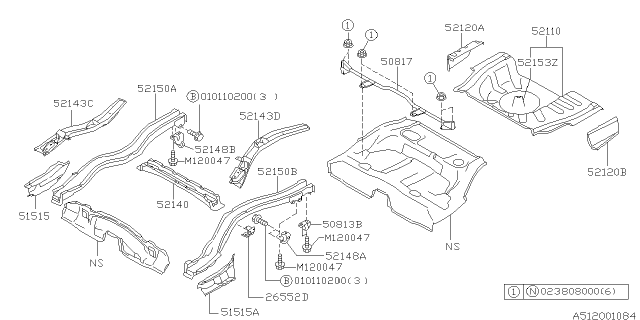 2002 Subaru Forester PT201201 Frame Rear Fl Side Complete Diagram for 52150FC231