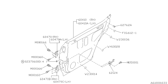 2002 Subaru Forester Door Panel Assembly Rear LH Diagram for 61401FC052