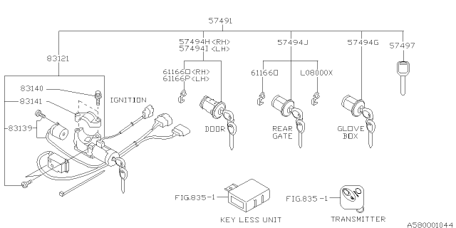 1999 Subaru Forester Back Door Lock Cylinder Diagram for 57494FC020
