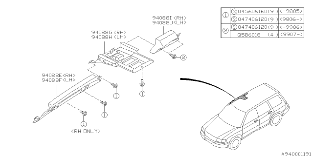 2002 Subaru Forester Pad Assembly Center Pillar RH Diagram for 94088FC060