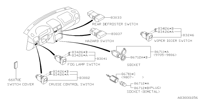 2000 Subaru Forester Switch - Instrument Panel Diagram 2