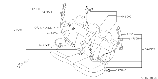 2002 Subaru Forester Seat Belt Set Rear RH Diagram for 64651FC250GC