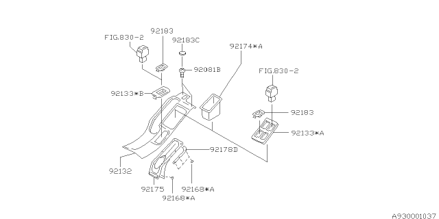 2002 Subaru Forester Switch Case Console Box Diagram for 92082FC010GA