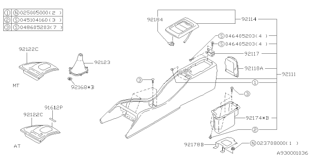 2000 Subaru Forester Console Box Diagram for 92060FC030ND