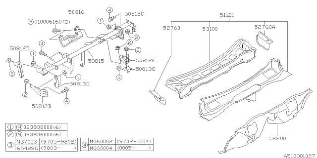 1998 Subaru Forester Toe Board & Front Panel & Steering Beam Diagram