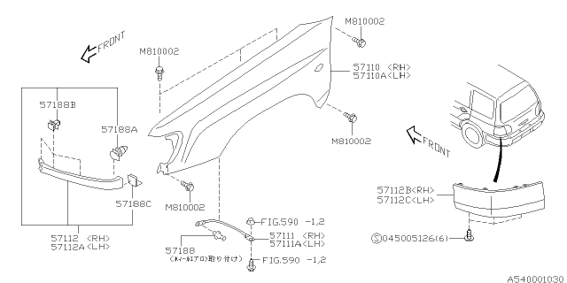 2001 Subaru Forester Stay Assembly Front Fender RH Diagram for 57130FC010